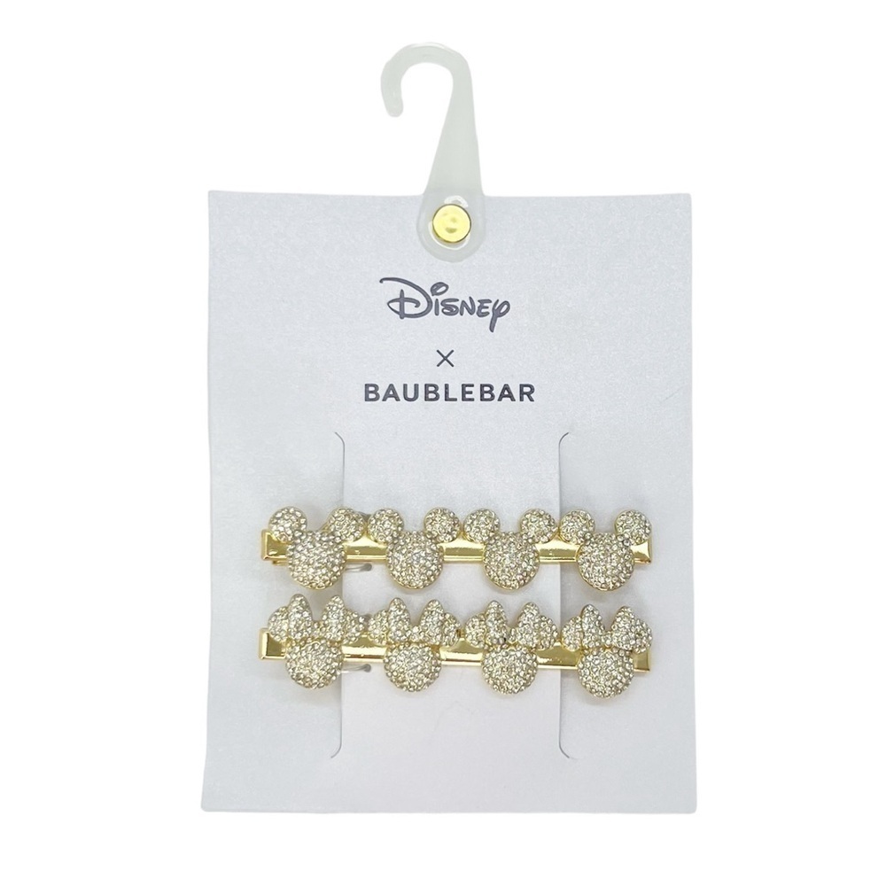 Disney X Baublebar Mickey Minnie Mouse Hair Clips Crystals Gold Barrette New NWT - Picture 2 of 6